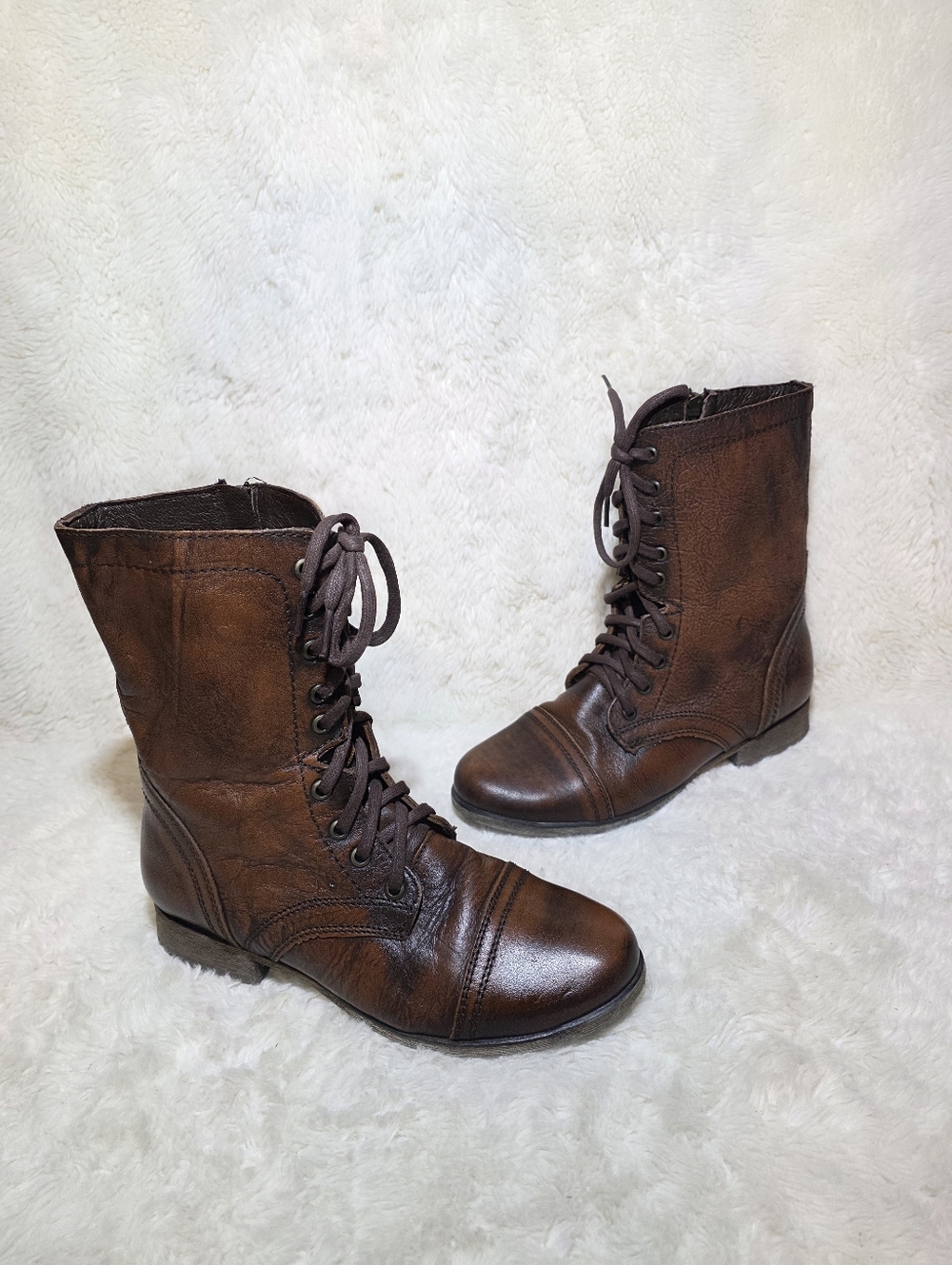 Steve Madden Troopa Brown Leather Lace Up Combat Boots Women's Size 8.5